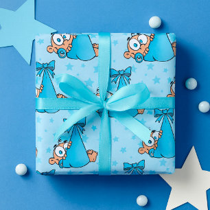 Adorable Baby Boy with Pacifier in a Sling Wrapping Paper