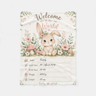 Adorable Baby Bunny Design with Birth Details Fiel Fleece Blanket