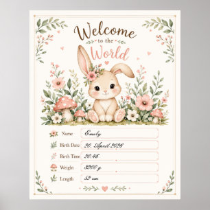 Adorable Baby Bunny Design with Birth Details Fiel Poster