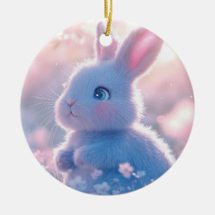 Adorable Baby Bunny in a Field of Flowers Ceramic Ornament
