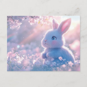 Adorable Baby Bunny in a Field of Flowers Holiday Postcard