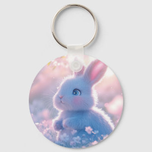 Adorable Baby Bunny in a Field of Flowers Key Ring