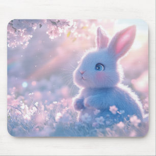 Adorable Baby Bunny in a Field of Flowers Mouse Pad