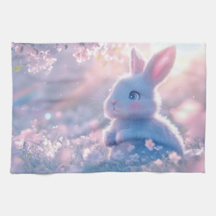Adorable Baby Bunny in a Field of Flowers Tea Towel
