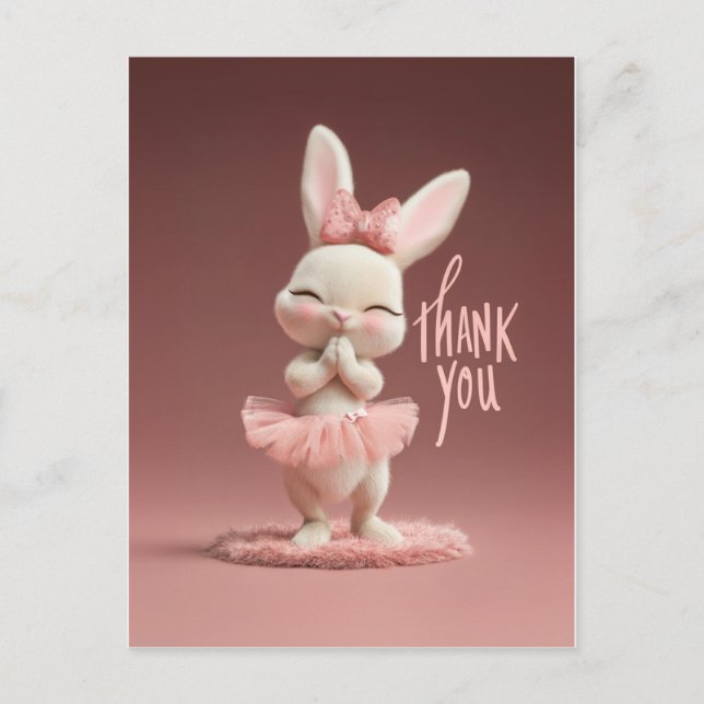 Adorable Baby Bunny in Pink Tutu Thank You Postcard (Front)