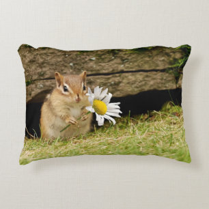 Adorable Baby Chipmunk with Daisy Decorative Cushion