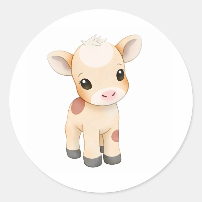 Adorable Baby Cow Calf Sticker Watercolor Print (Front)