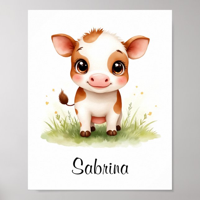 Adorable Baby Cow Personalised Nursery Wall Art (Front)