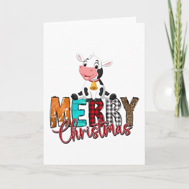  Adorable Baby Cow White Christmas Card (Front)