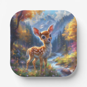 Adorable Baby Deer in an Enchanted Forest Paper Plate