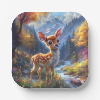 Adorable Baby Deer in an Enchanted Forest Paper Plate