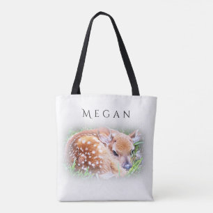 Adorable Baby Deer Personalised Custom Name Tote Bag