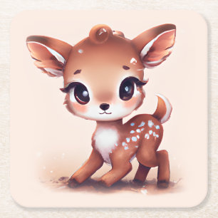 Adorable Baby Deer Square Paper Coaster