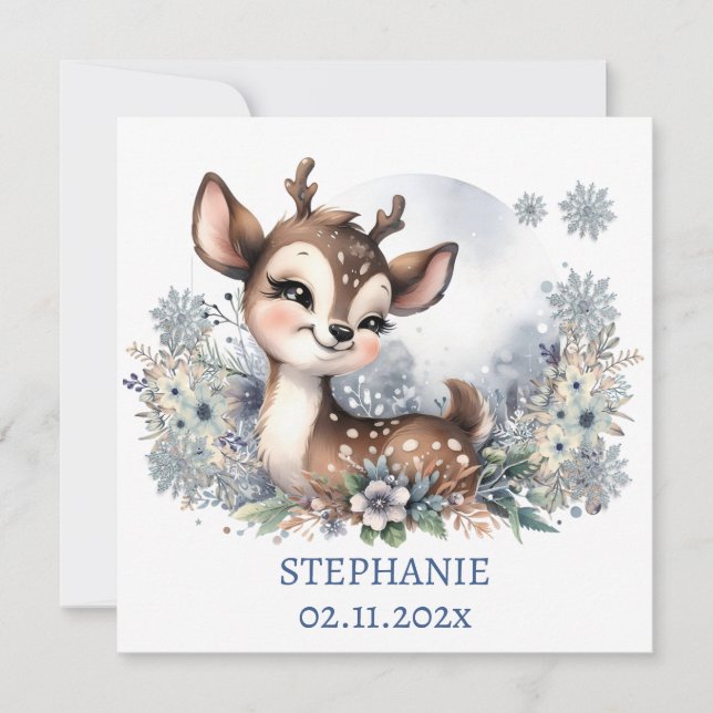 Adorable Baby deer winter themed Personalised  Invitation (Front)