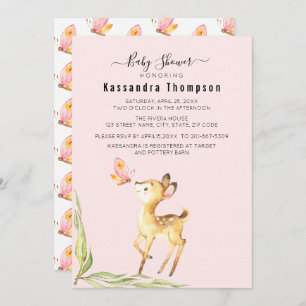 Adorable Baby Deer With Butterfly Baby Shower Invitation