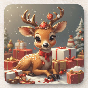 Adorable Baby Deer With Festive Antlers Coaster