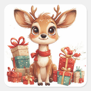 Adorable Baby Deer With Festive Antlers Square Sticker