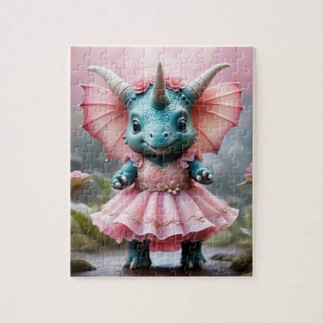 Adorable Baby Dino in a Pink Dress Jigsaw Puzzle (Vertical)