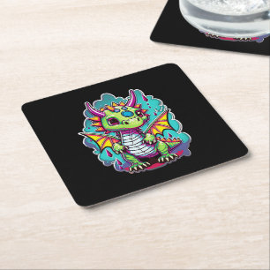 Adorable Baby Dinosaur 2 Jurassic Joy Square Paper Coaster