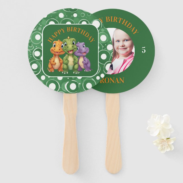 Adorable Baby Dinosaur's Party Hand Fan (Front and Back)