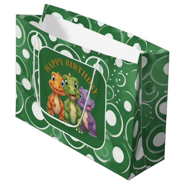 Adorable Baby Dinosaur's Party Large Gift Bag (Front Angled)