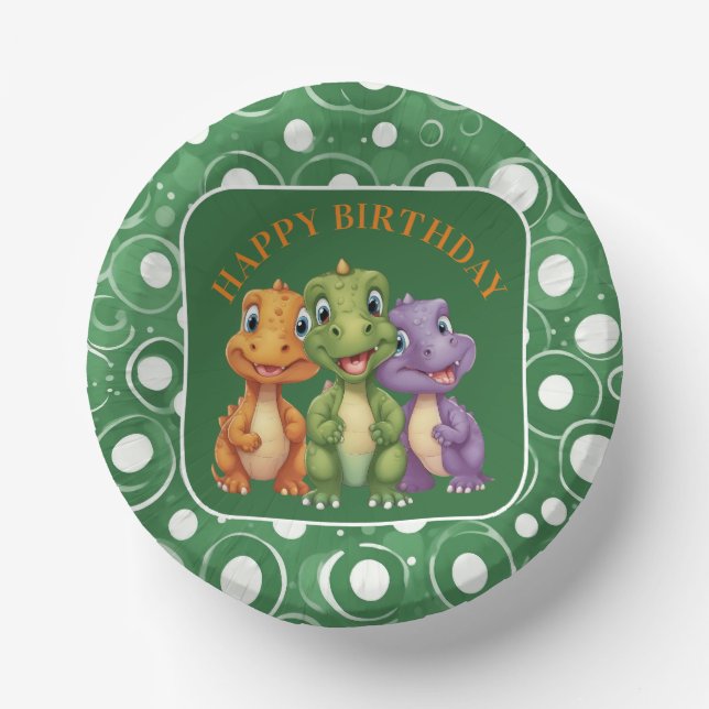 Adorable Baby Dinosaur's Party Paper Plate (Front)