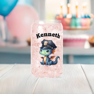 Adorable baby dragon in police outfit can glass