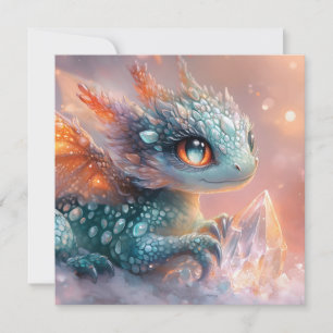 Adorable Baby Dragon with Crystal Gem: Fantasy Art Holiday Card