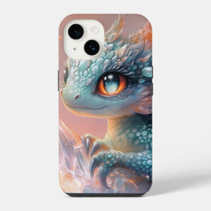 Adorable Baby Dragon with Crystal Gem: Fantasy Art iPhone 14 Case