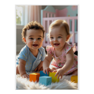 Adorable Baby Duo Playing in a Sunlit Nursery Poster