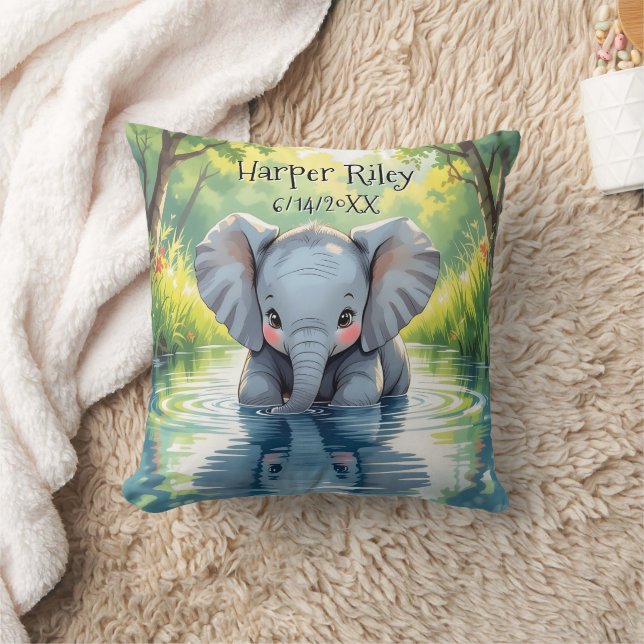 Adorable Baby Elephant and Reflection Personalised Cushion (Blanket)