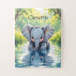 Adorable Baby Elephant and Reflection Personalised Jigsaw Puzzle