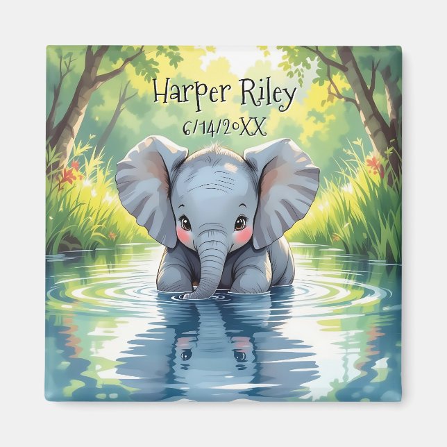 Adorable Baby Elephant and Reflection Personalised Magnet (Front)