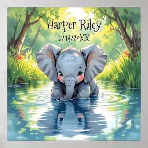 Adorable Baby Elephant and Reflection Personalised Poster
