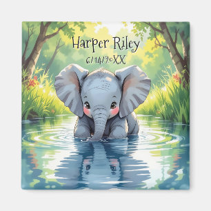 Adorable Baby Elephant and Reflection Personalized Magnet