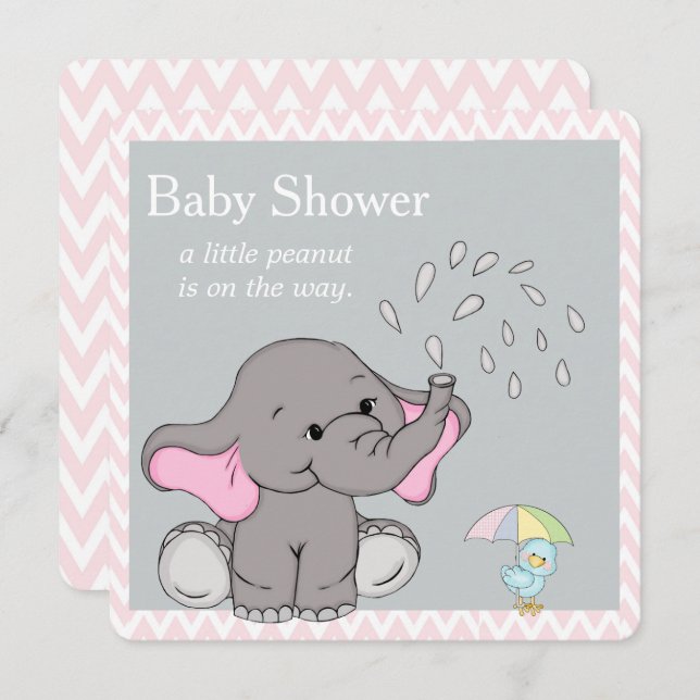 Adorable Baby Elephant Baby Shower Invitation (Front/Back)