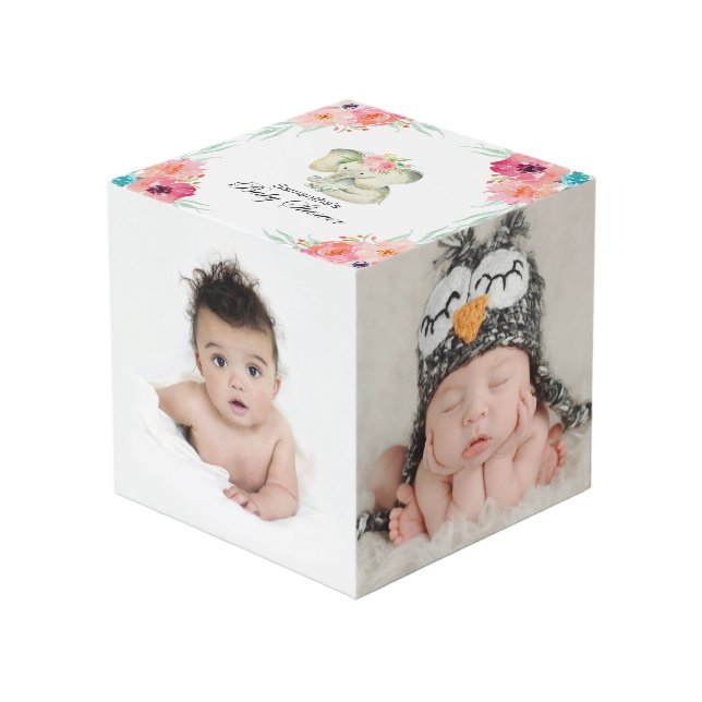Adorable Baby Elephant Baby Shower Photos Cube (Front Angled)