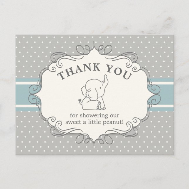 Adorable Baby Elephant | Baby Shower Thank You Postcard (Front)