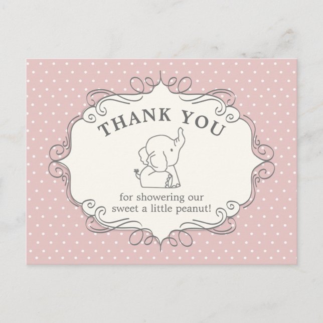 Adorable Baby Elephant | Baby Shower Thank You Postcard (Front)