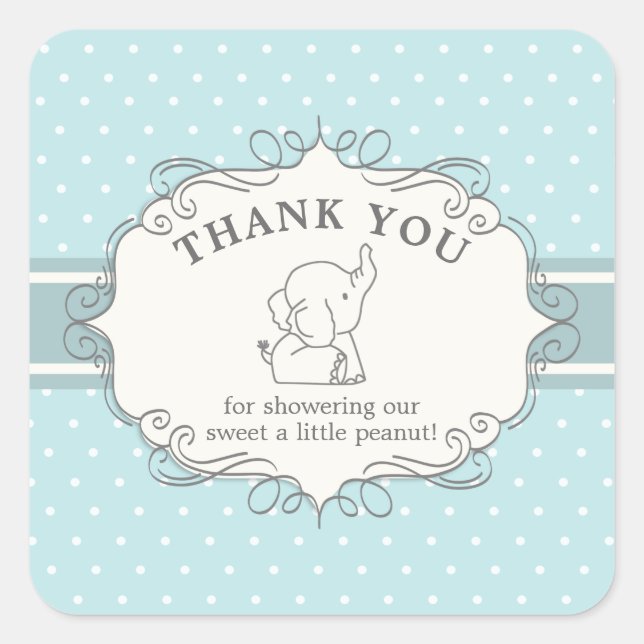 Adorable Baby Elephant | Baby Shower Thank You Square Sticker (Front)