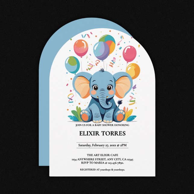 Adorable Baby Elephant Balloons Baby Shower Invitation (Creator Uploaded)