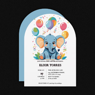 Adorable Baby Elephant Balloons Baby Shower Invitation
