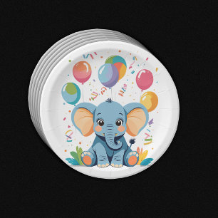Adorable Baby Elephant Balloons Baby Shower Paper Plate