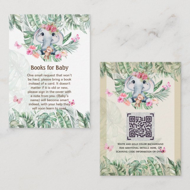 Adorable Baby Elephant Book Poem Request Card (Front/Back)