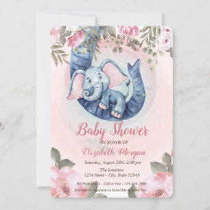 Adorable Baby Elephant Floral Dots Baby Shower Invitation