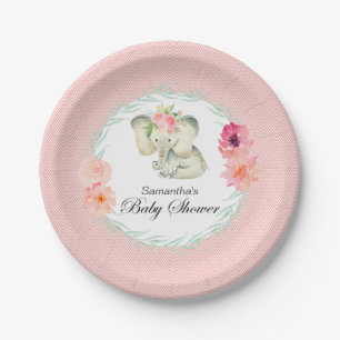 Adorable Baby Elephant Girl Baby Shower Paper Plate