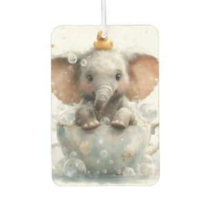 Adorable Baby Elephant in Teacup with Rubber Duck Car Air Freshener