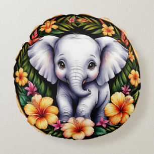 Adorable Baby Elephant Round Cushion