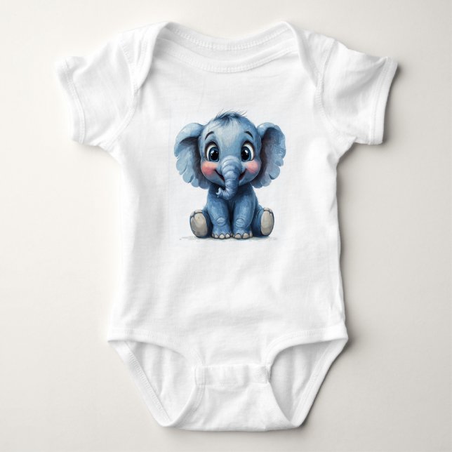 Adorable Baby Elephant with Big Eyes Baby Bodysuit (Front)