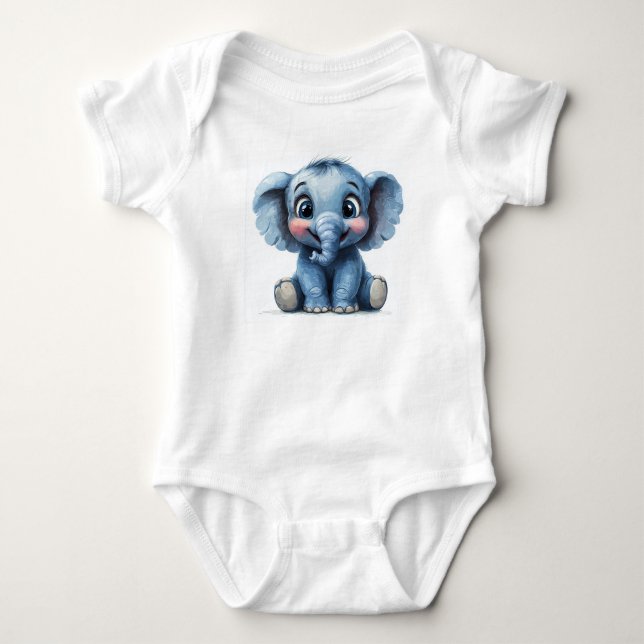 Adorable Baby Elephant with Big Eyes Bodysuit (Front)